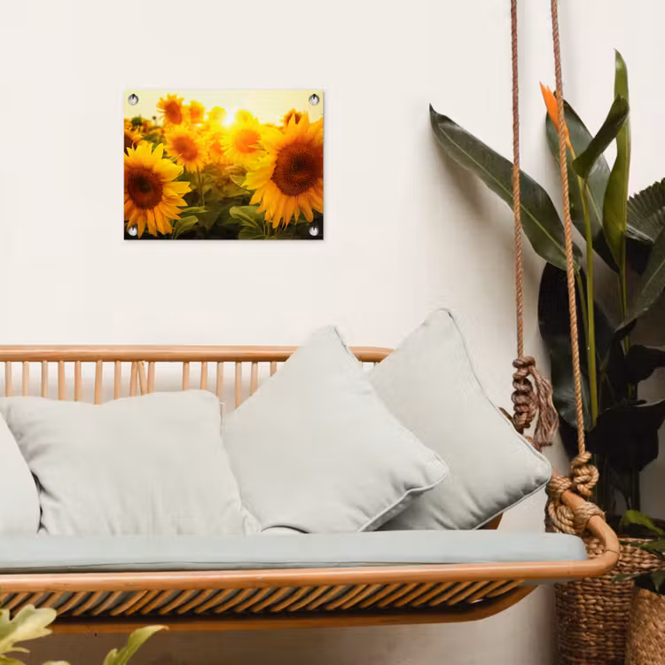 Zonnebloemen in het zonlicht tuinposter los doek klein -sfeer7