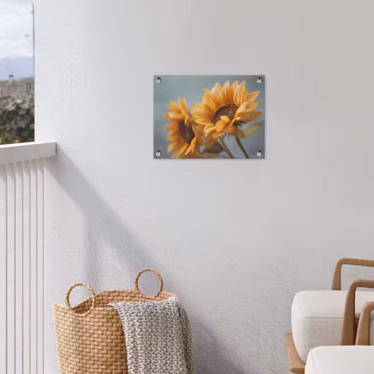 Zonnebloemen - Geel - Wazig tuinposter los doek klein -sfeer8