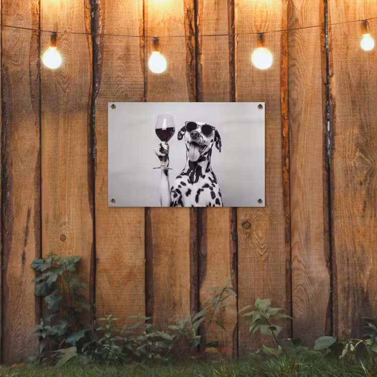 Zonnebril - Dalmatiër - Wijnglas - Tong tuinposter los doek klein -sfeer1
