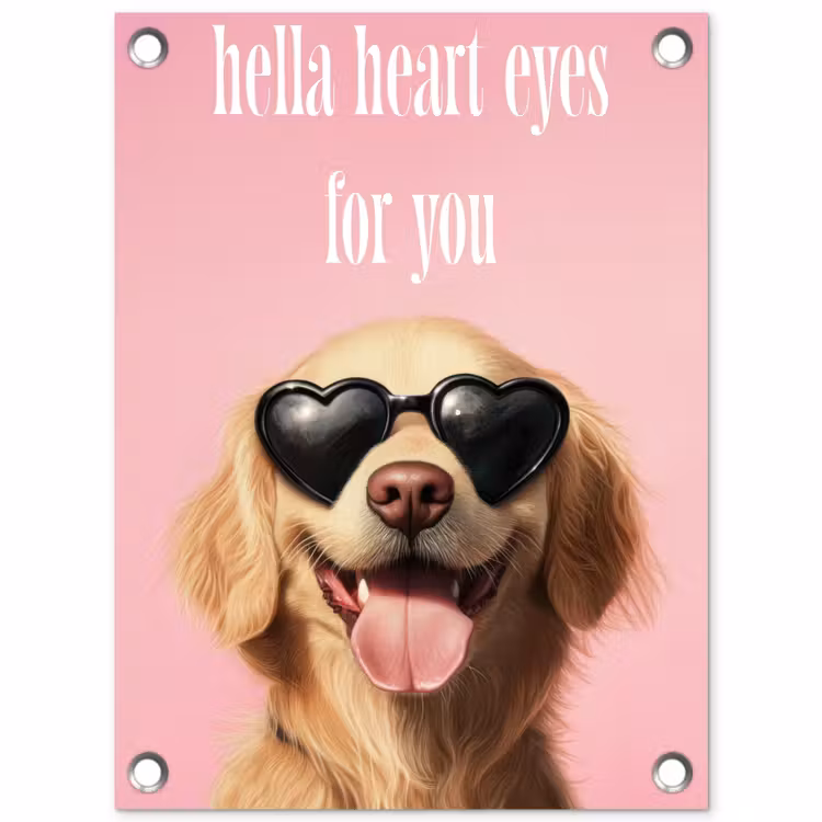 Zonnebril - Hartjes - Hond - Valentijn tuinposter los doek klein -3d