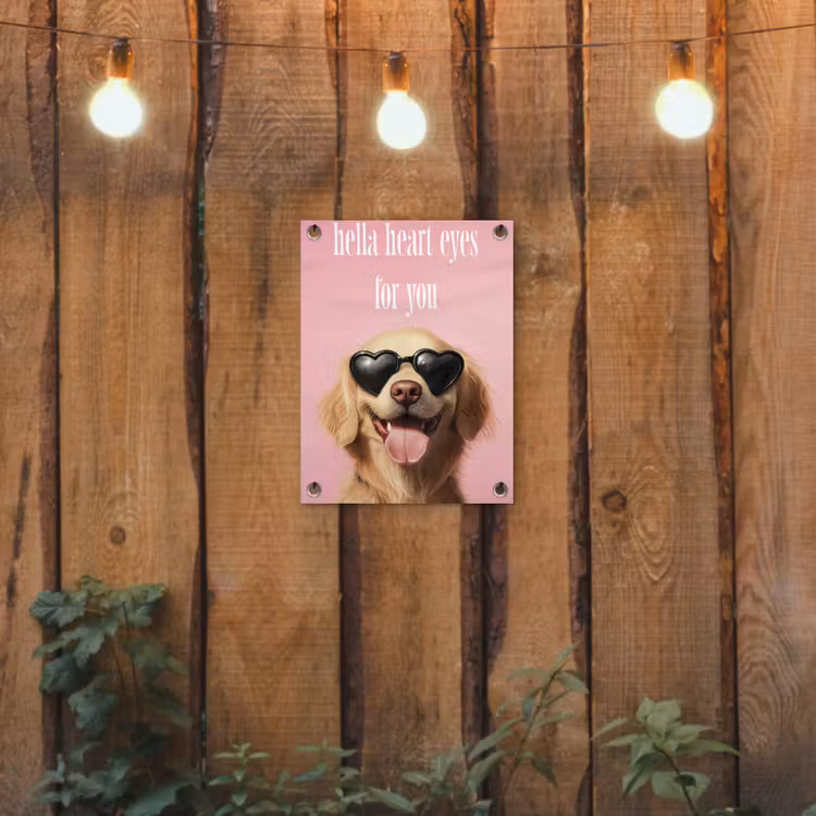 Zonnebril - Hartjes - Hond - Valentijn tuinposter los doek klein -sfeer1