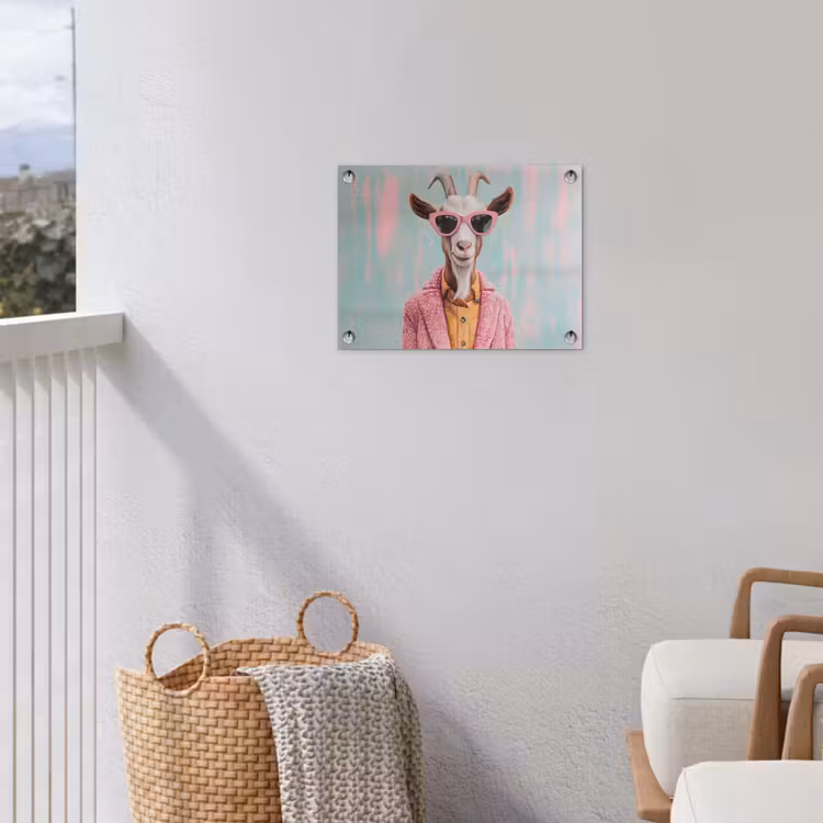 Zonnebril - Roze - Geit - Horen tuinposter los doek klein -sfeer8
