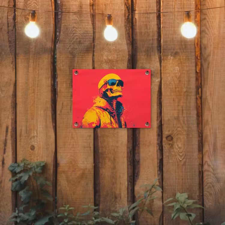 Zonnebril - Schedel - Jas - Rood tuinposter los doek klein -sfeer1