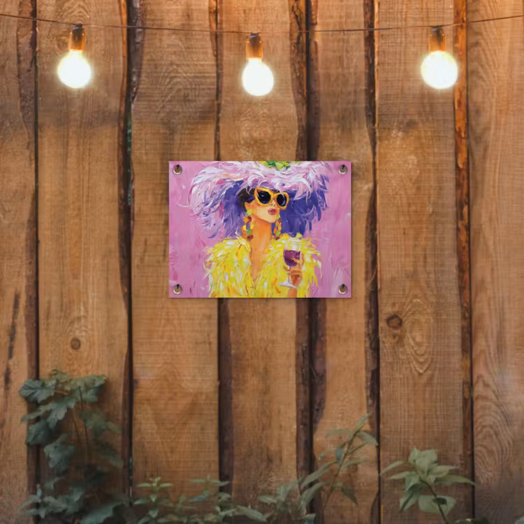 Zonnebril - Vrouw - Jas - Veren tuinposter los doek klein -sfeer1