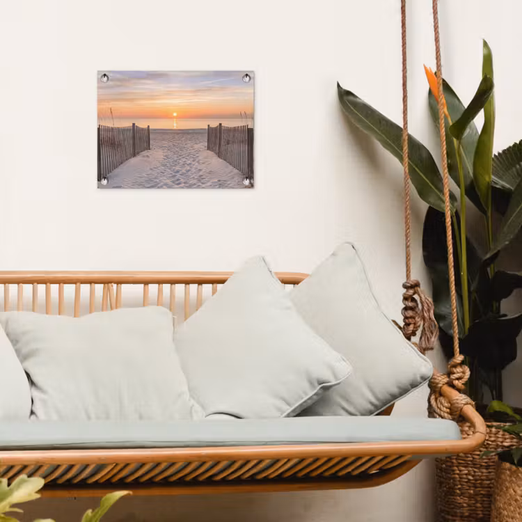 Zonsondergang - Strand - Zand tuinposter los doek klein -sfeer7
