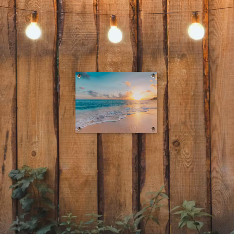 Zonsondergang - Strand - Zee - Zomer - Blauw tuinposter los doek klein -sfeer1