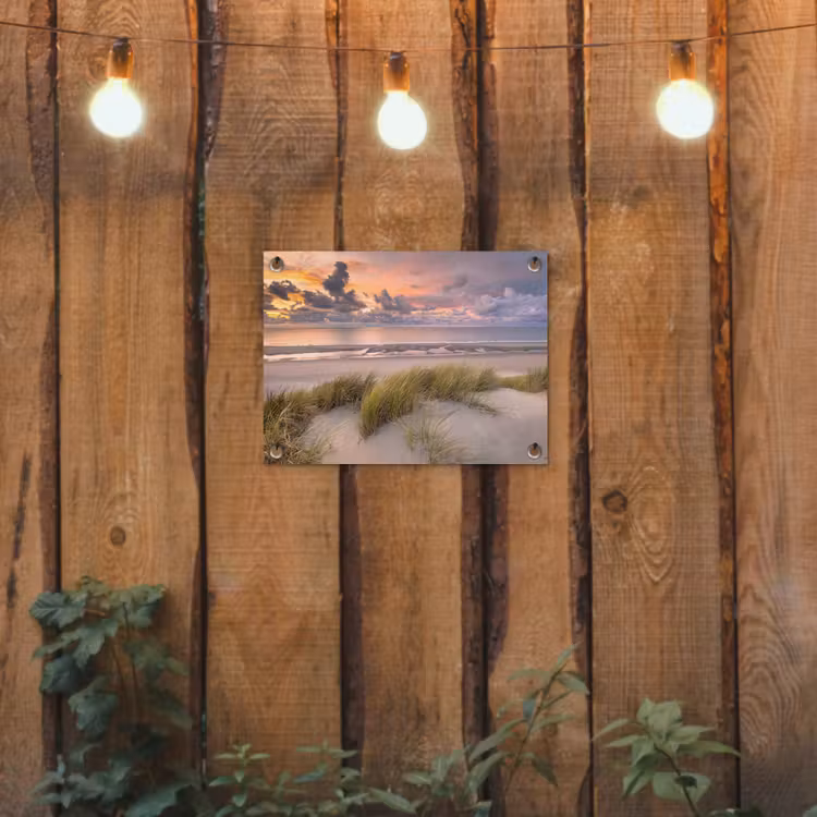 Zonsondergang - Duin - Strand - Planten - Zee tuinposter los doek klein -sfeer1