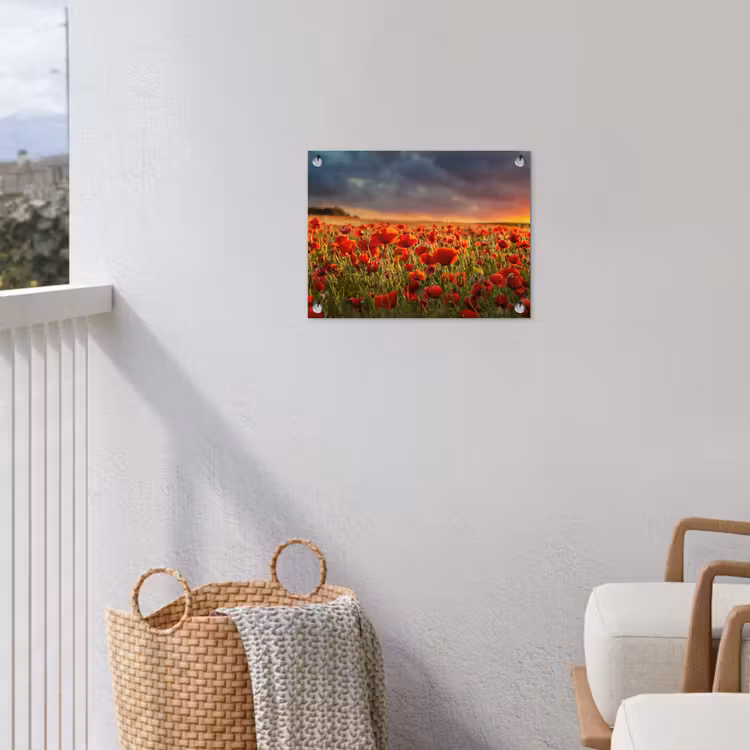 Zonsondergang - Klaprozen - Rood - Bloemen - Veld - Natuur tuinposter los doek klein -sfeer8