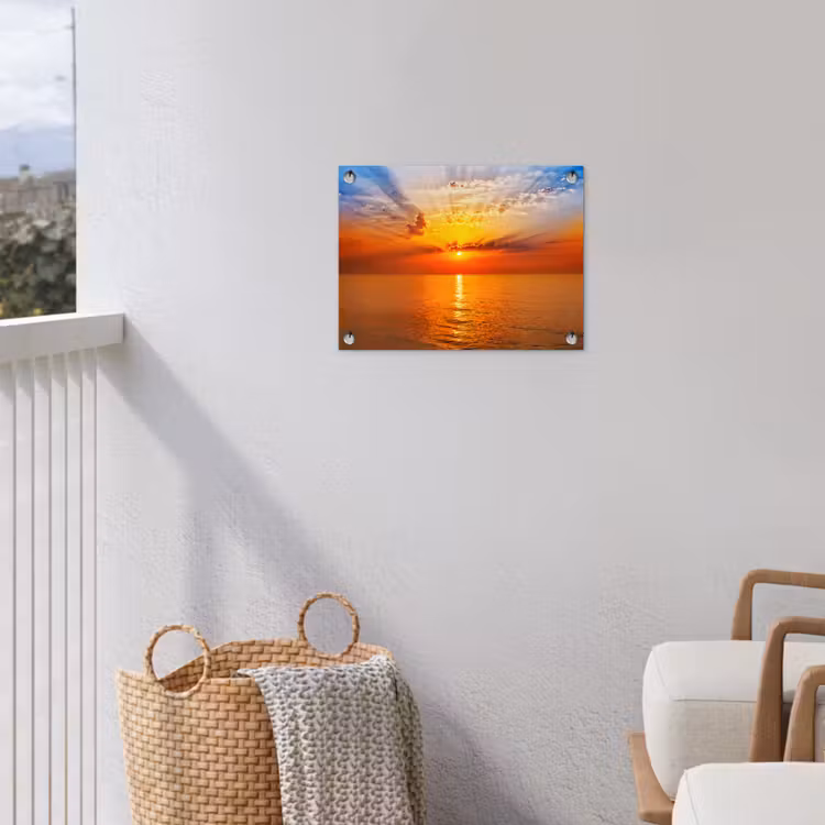 Zonsondergang - Zee - Lucht - Oranje - Horizon - Water tuinposter los doek klein -sfeer8