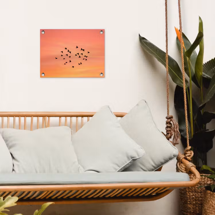 Zwerm - Vogels - Oranje tuinposter los doek klein -sfeer7