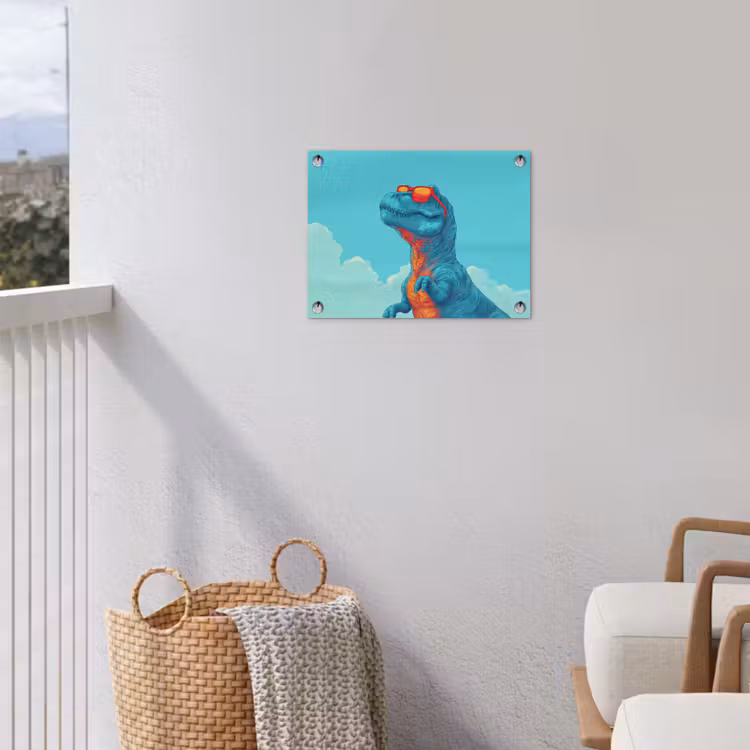T-Rex - Blauw - Wolken - Zonnebril tuinposter los doek klein -sfeer8
