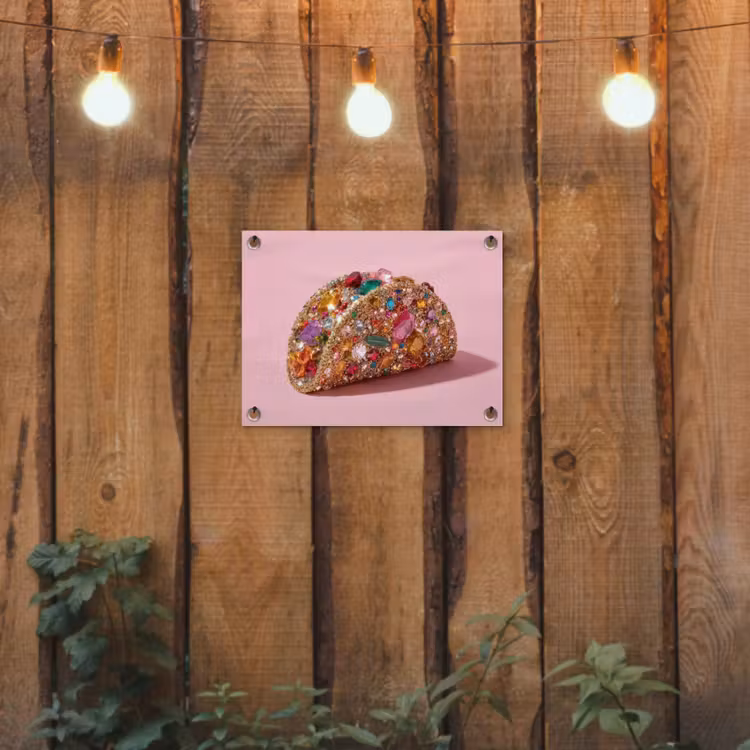 Taco - Kleurrijk - Edelstenen - Goud tuinposter los doek klein -sfeer1