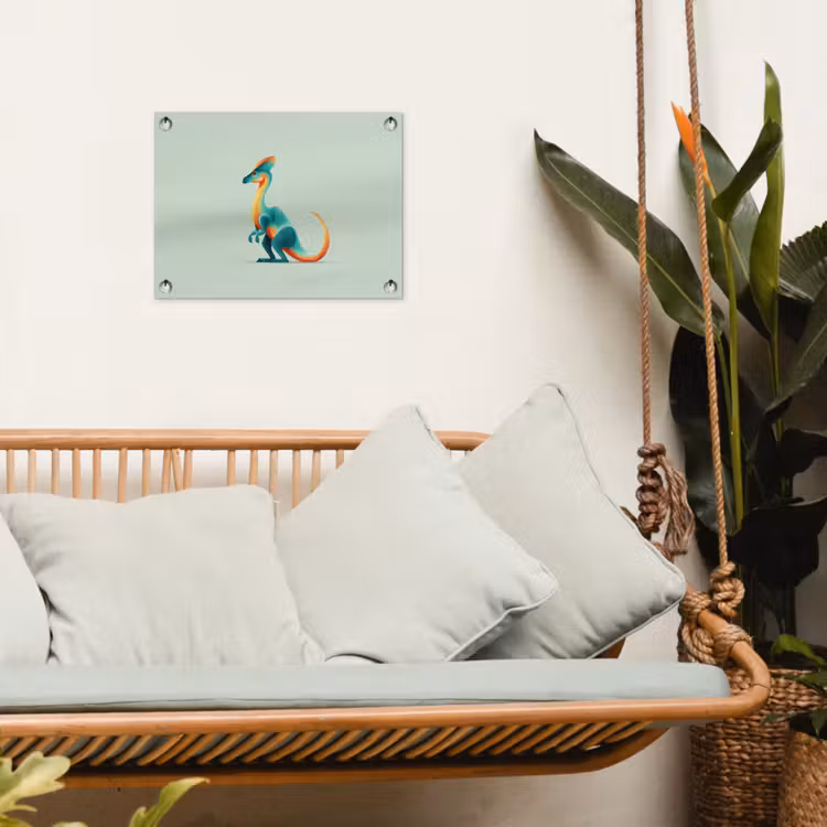 Staart - Dino - Minimalistisch - Blauw tuinposter los doek klein -sfeer7