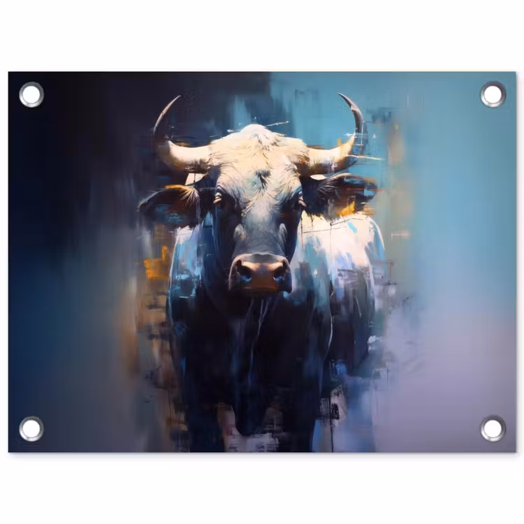 Stier - Zwart - Abstract - Horens tuinposter los doek klein -3d