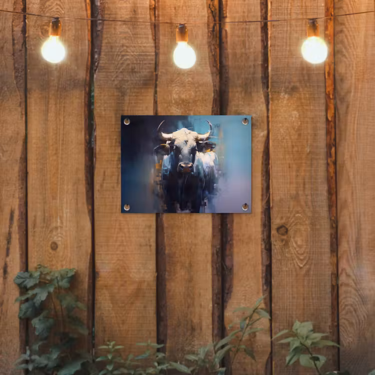 Stier - Zwart - Abstract - Horens tuinposter los doek klein -sfeer1
