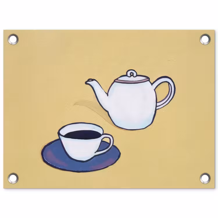 Theepot - Kopje - Beige - Illustratie tuinposter los doek klein -3d