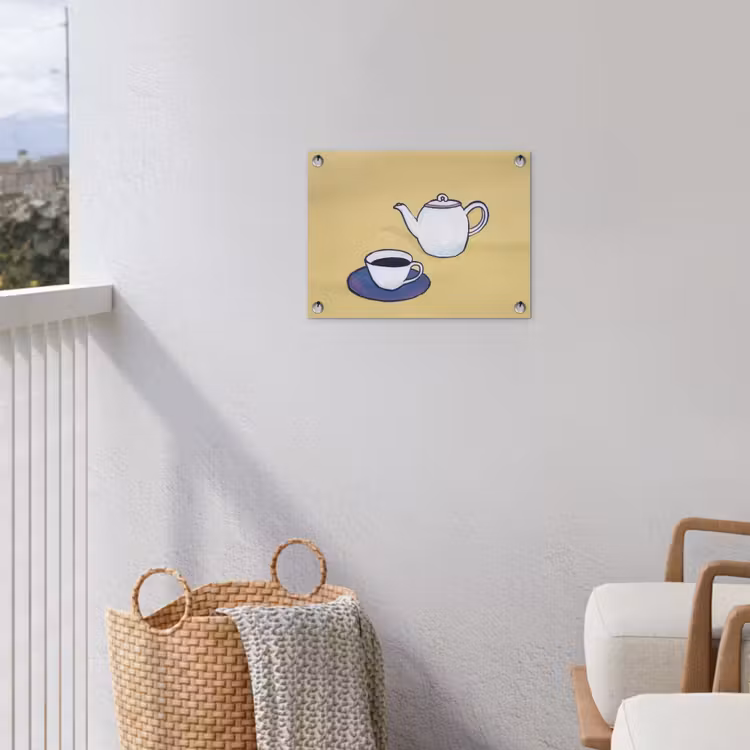 Theepot - Kopje - Beige - Illustratie tuinposter los doek klein -sfeer8