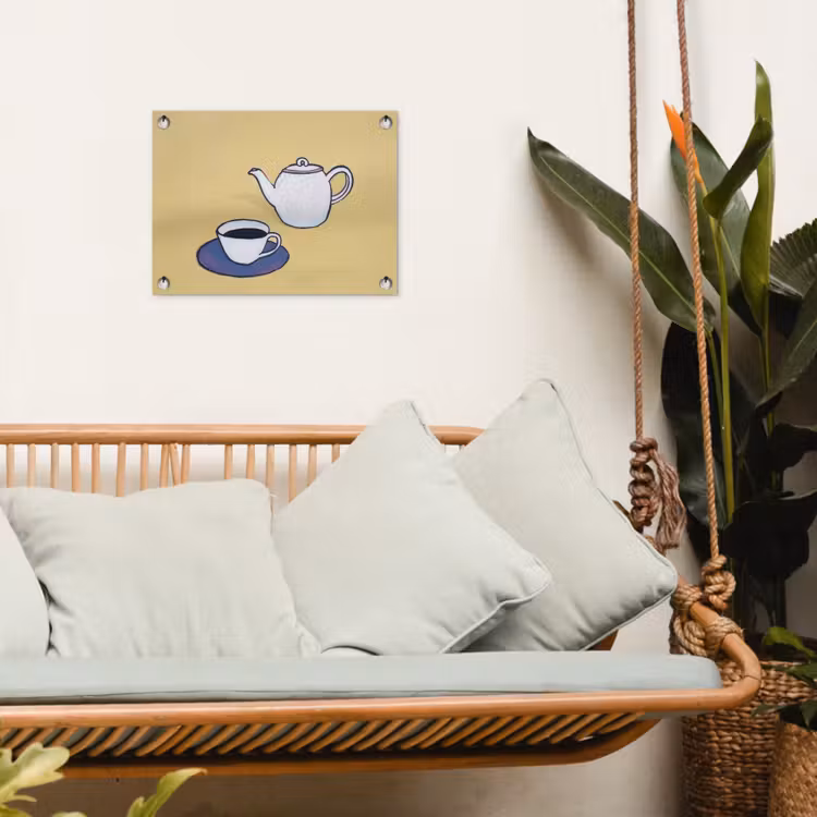 Theepot - Kopje - Beige - Illustratie tuinposter los doek klein -sfeer7