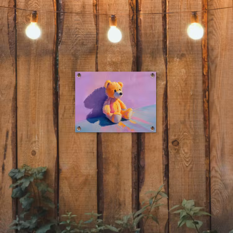 Teddybeer - Schaduw - Penseelstreken - Paars tuinposter los doek klein -sfeer1