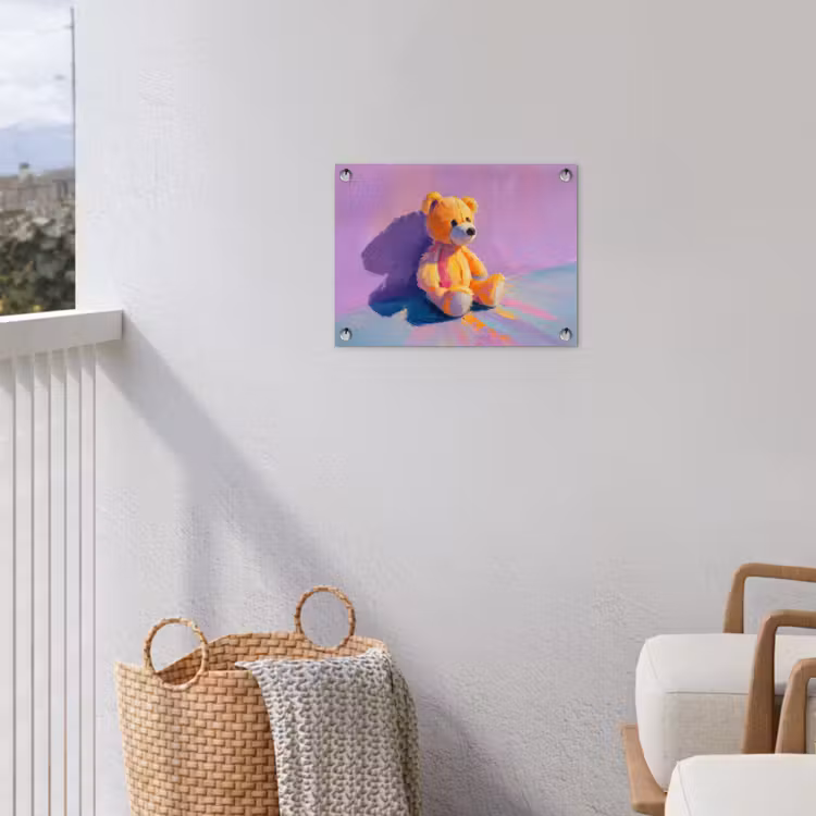 Teddybeer - Schaduw - Penseelstreken - Paars tuinposter los doek klein -sfeer8