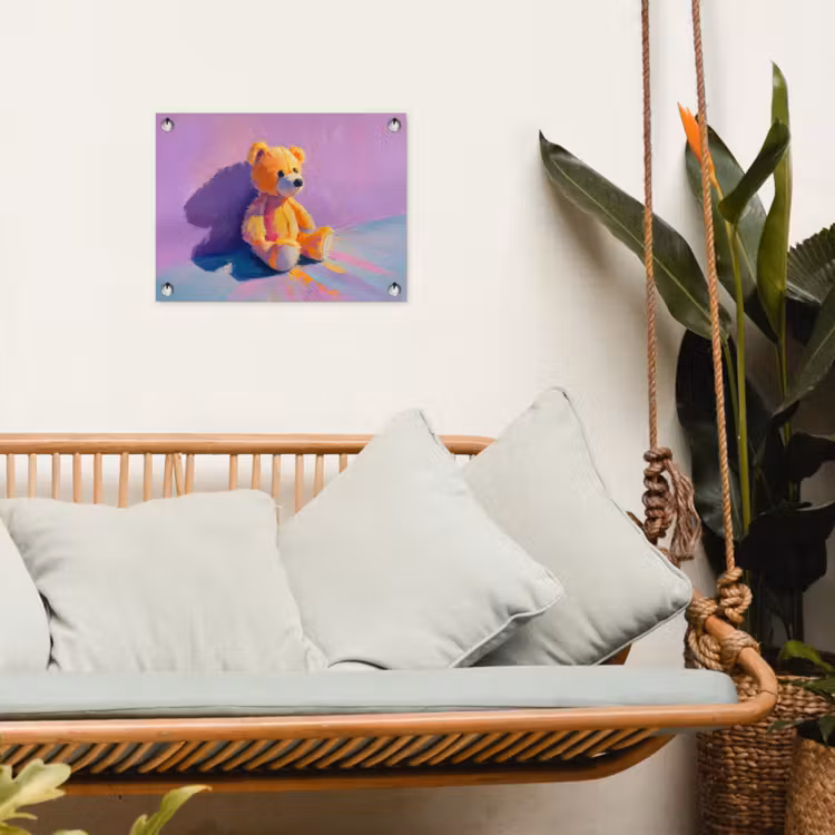 Teddybeer - Schaduw - Penseelstreken - Paars tuinposter los doek klein -sfeer7