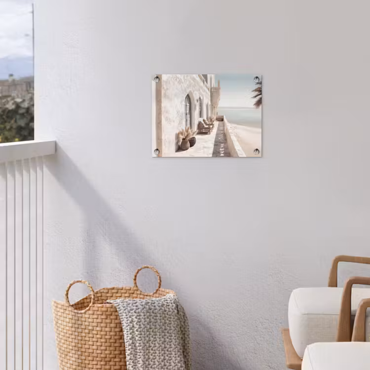 Terras - Stoelen - Strand - Beige tuinposter los doek klein -sfeer8