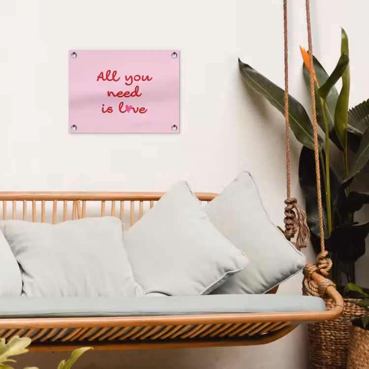 Tekst - Roze - Love - Hart tuinposter los doek klein -sfeer7