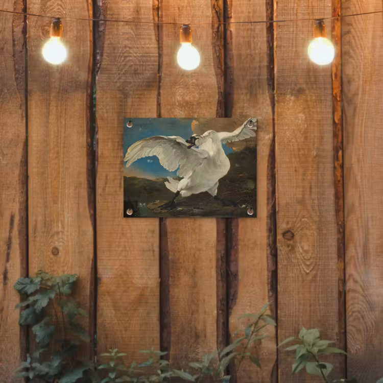 De bedreigde zwaan - Schilderij van Jan Asselijn tuinposter los doek klein -sfeer1