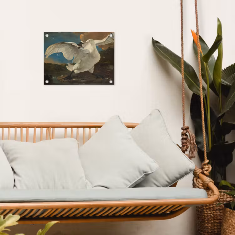 De bedreigde zwaan - Schilderij van Jan Asselijn tuinposter los doek klein -sfeer7