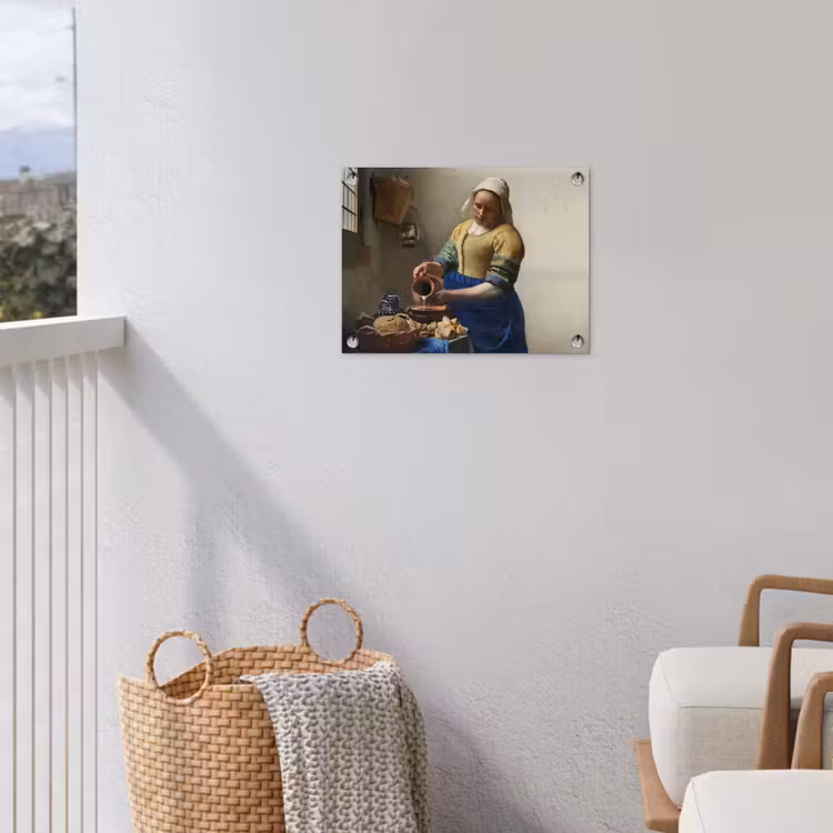 Het melkmeisje - Schilderij van Johannes Vermeer tuinposter los doek klein -sfeer8