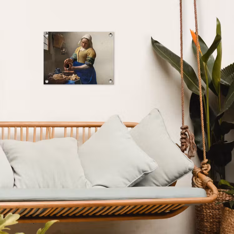 Het melkmeisje - Schilderij van Johannes Vermeer tuinposter los doek klein -sfeer7