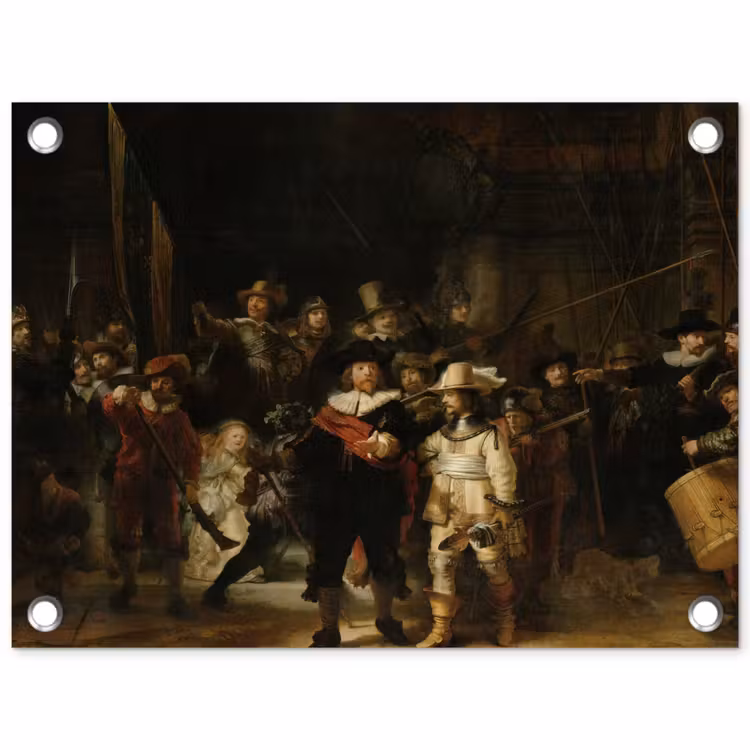 De Nachtwacht - Kunst - Oude meesters - Rembrandt tuinposter los doek klein -3d