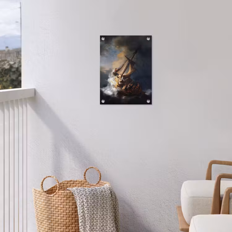 De storm op het meer van Galilea - Rembrandt van Rijn tuinposter los doek klein -sfeer8