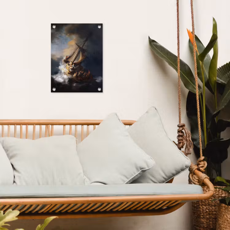 De storm op het meer van Galilea - Rembrandt van Rijn tuinposter los doek klein -sfeer7