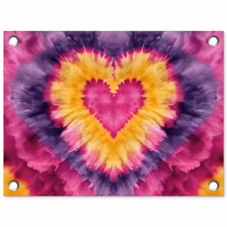 Tie dye - Hartvorm - Vlammen - Oranje tuinposter los doek klein -3d