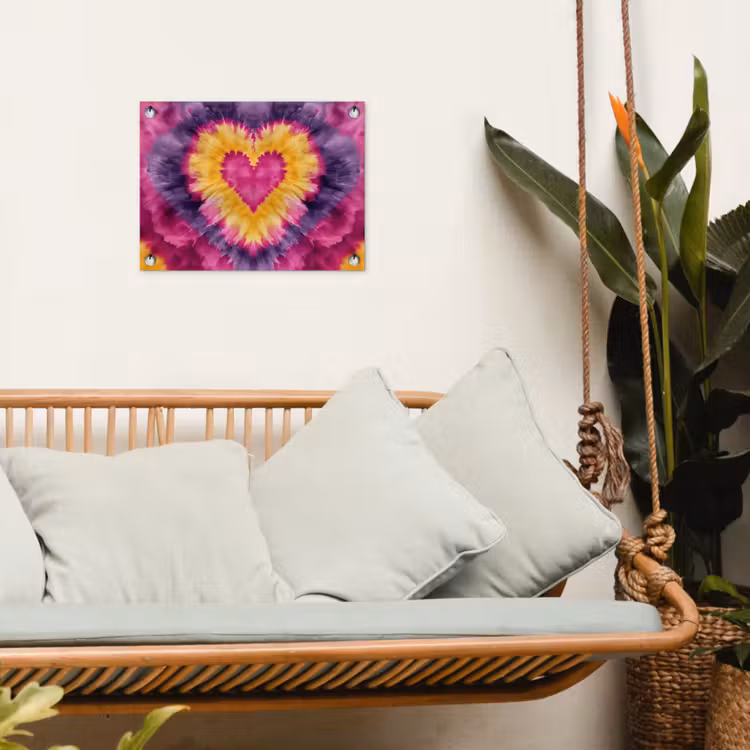 Tie dye - Hartvorm - Vlammen - Oranje tuinposter los doek klein -sfeer7