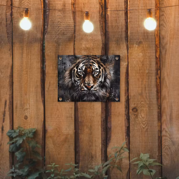 Tijger - Dieren - Portret - Luxe - Zwart tuinposter los doek klein -sfeer1