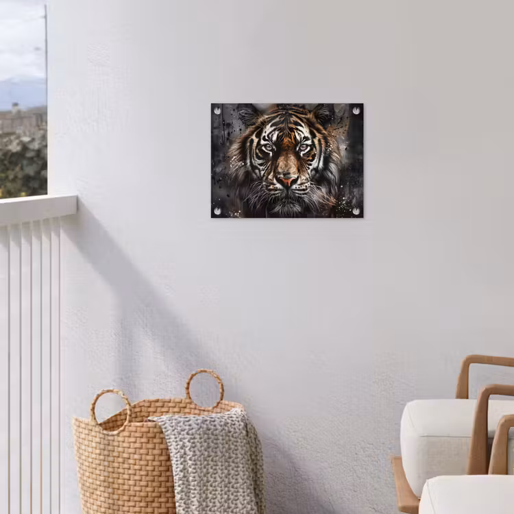 Tijger - Dieren - Portret - Luxe - Zwart tuinposter los doek klein -sfeer8