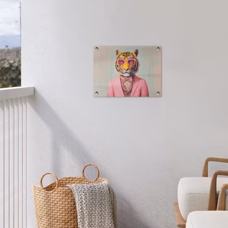 Tijger - Strik - Jasje - Roze tuinposter los doek klein -sfeer8