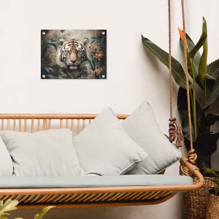 Tijger - Vlinders - Dieren - Jungle - Bloemen tuinposter los doek klein -sfeer7