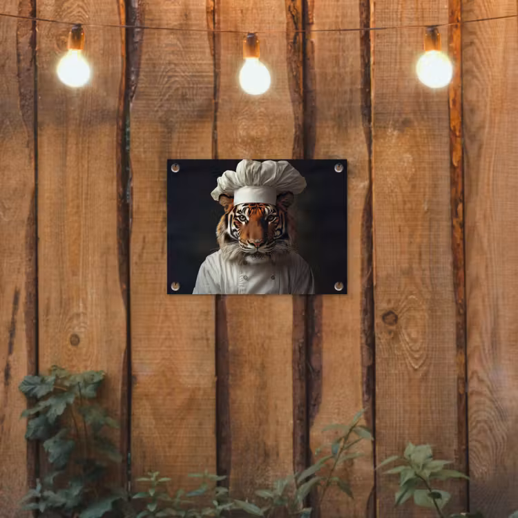 Tijger - Kokskleding - Bruin tuinposter los doek klein -sfeer1