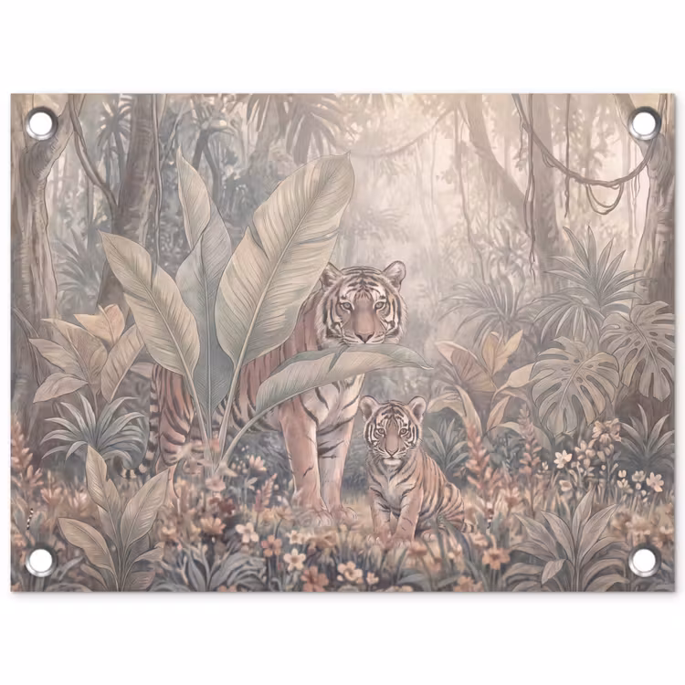 Tijger - Welp - Jungle - Illustratie - Dieren tuinposter los doek klein -3d
