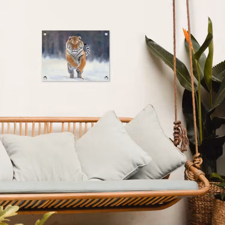 Tijger - Landschap - Sneeuw - Winter - Dieren tuinposter los doek klein -sfeer7