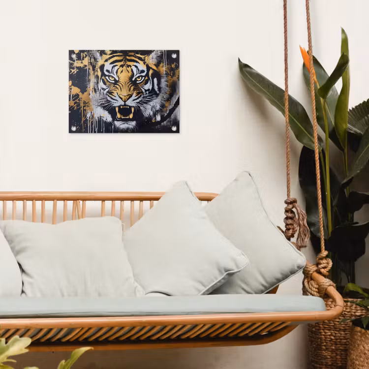 Tijger - Verfspatten - Goud tuinposter los doek klein -sfeer7