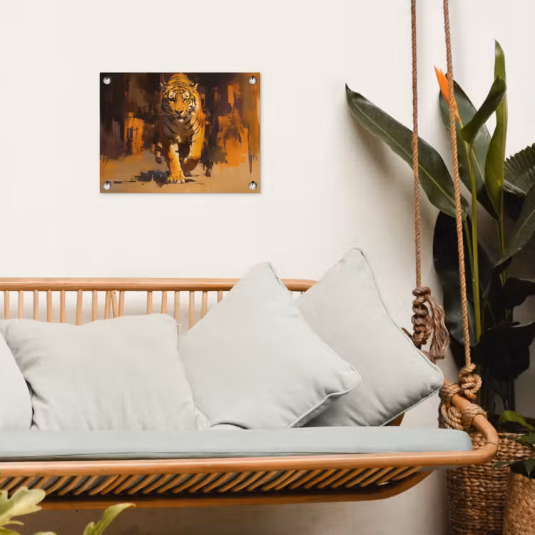 Tijger - Geschilderd - Oranje - Penseelstreken tuinposter los doek klein -sfeer7