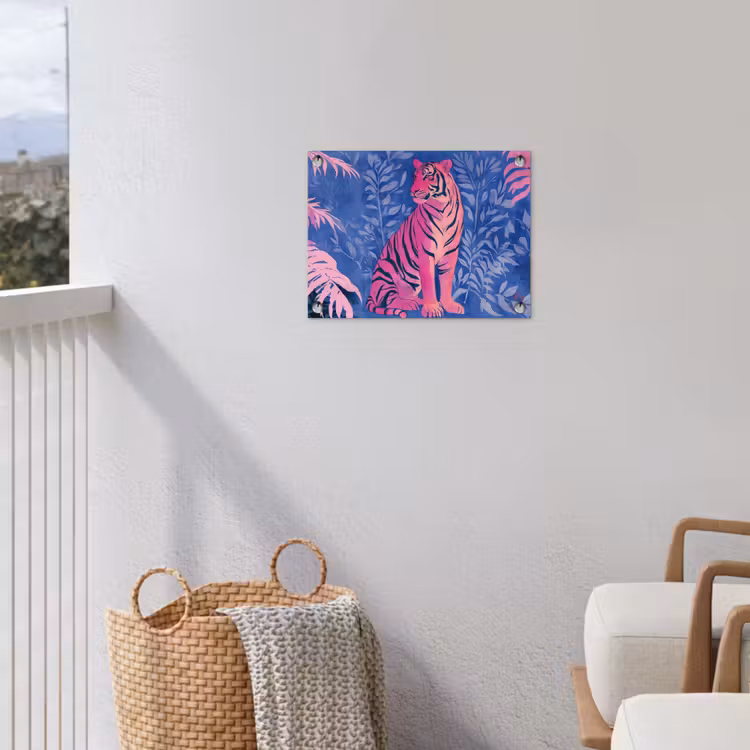 Tijger - Roze - Bladeren - Jungle tuinposter los doek klein -sfeer8