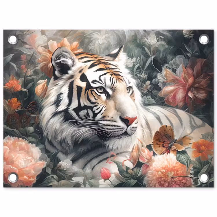 Tijger - Wilde dieren - Bloemen - Jungle tuinposter los doek klein -3d