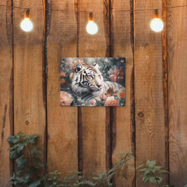 Tijger - Wilde dieren - Bloemen - Jungle tuinposter los doek klein -sfeer1