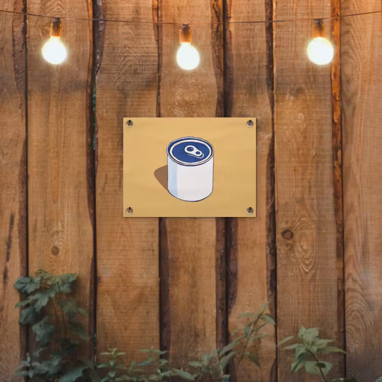 Blikje - Minimalistisch - Blauw - Illustratie tuinposter los doek klein -sfeer1