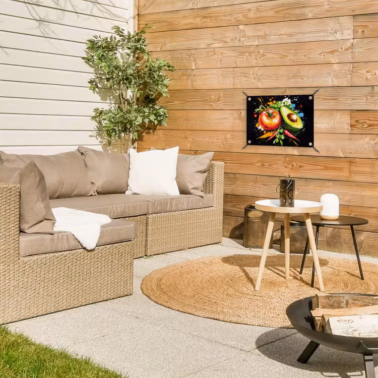 Tomaat - Avocado - Peper - Graffiti - Verf - Modern tuinposter los doek klein -sfeer4